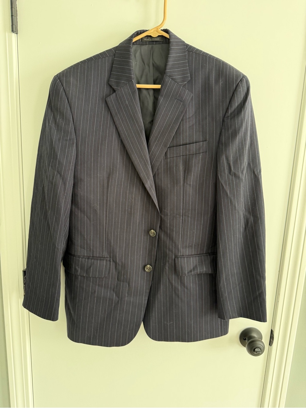 100% Wool Men's Chaps Navy Pinstripe Button Blazer
